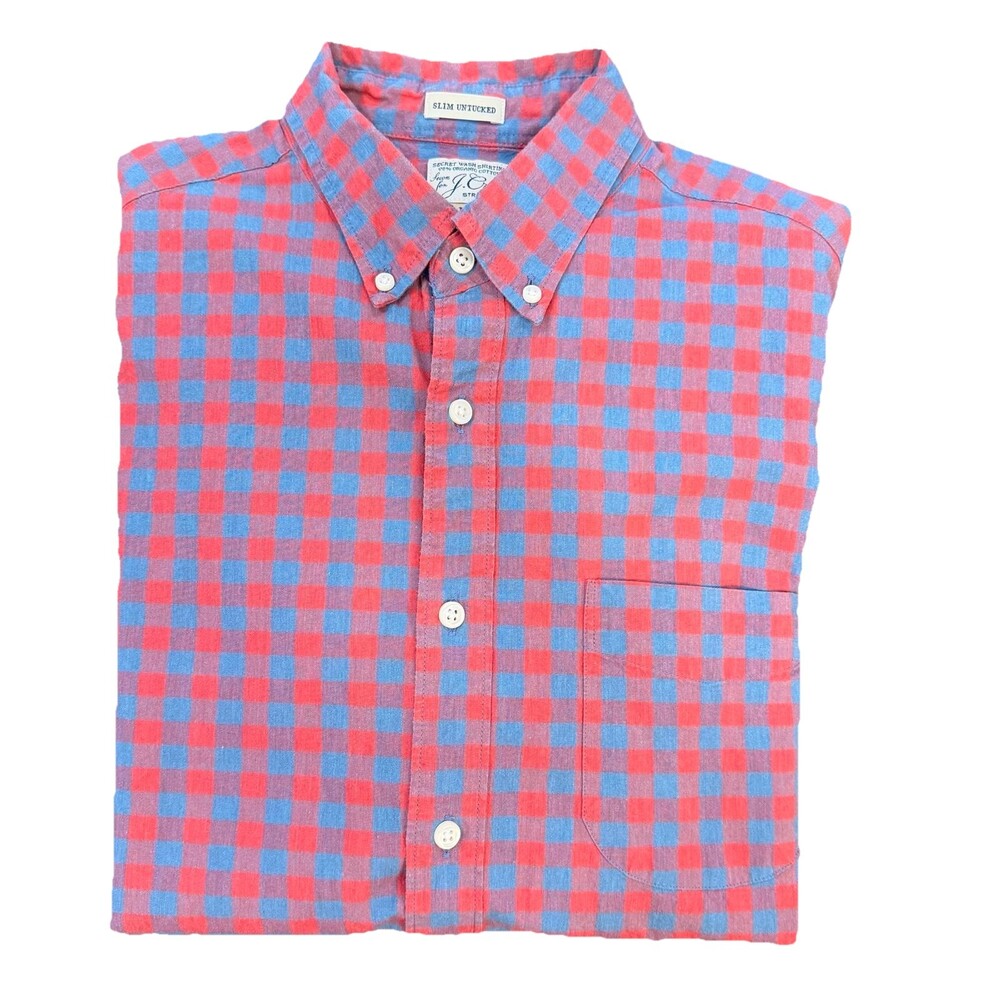 J.Crew Slim Untucked Plaid Secret Wash Shirt - Organic Cotton Stretch Men's Sz M